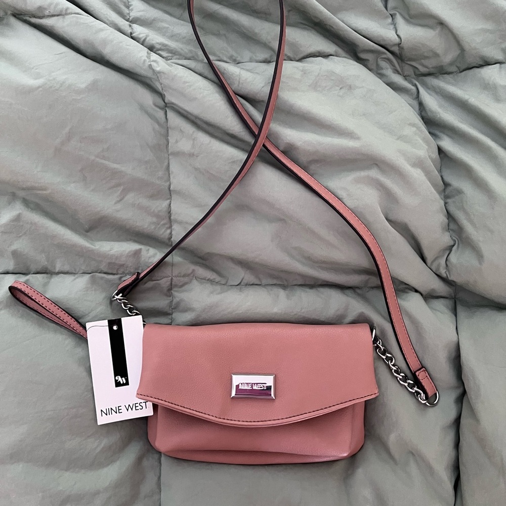 Nine West Tan Compact Crossbody Bag with Silver Hardware